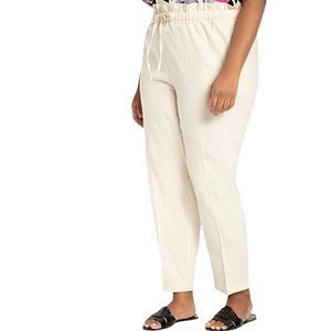 ELOQUII Beige Linen Blend Drawstring Ankle Pants